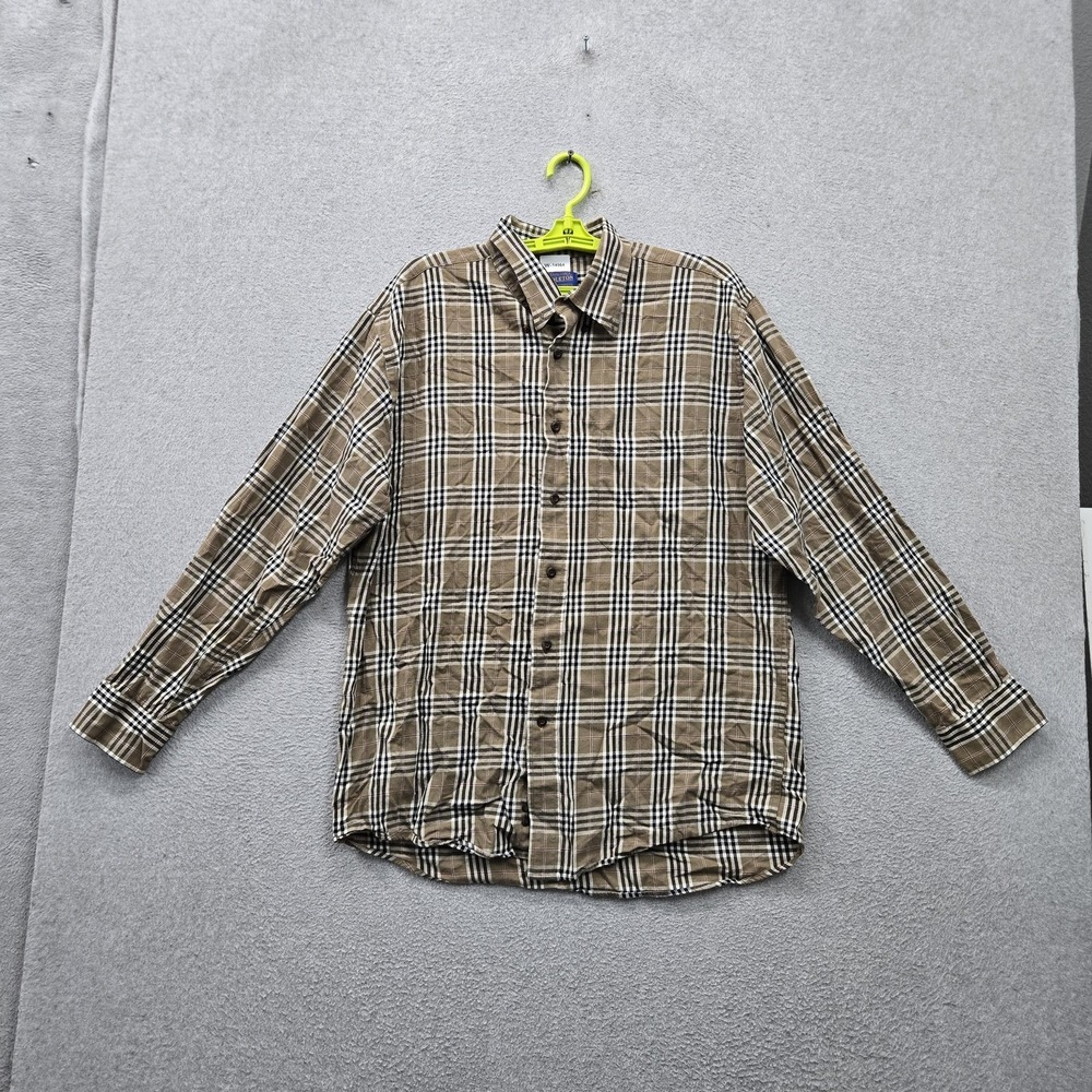 Pendleton Men Button Up Shirt L Brown Merino Wool Blend Plaid Canterbury Cloth